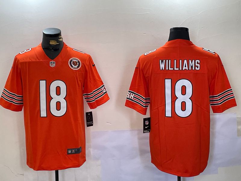 Men Chicago Bears 18 Williams Orange Second generation 2024 Nike Limited NFL Jersey style 2